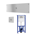 Piezo spłukiwacz toaletowy na tlakovou vodu ze specjalną wandaloodporną płytką, z dodatkowym przyciskiem, w połączeniu ze stelażem i zbiornikiem SLR 21, 24 V DC