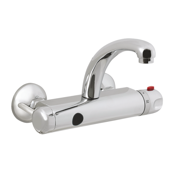 Naścienna bateria umywalkowa z mieszaczem termostatycznym, rozstaw 150 mm, 9 V