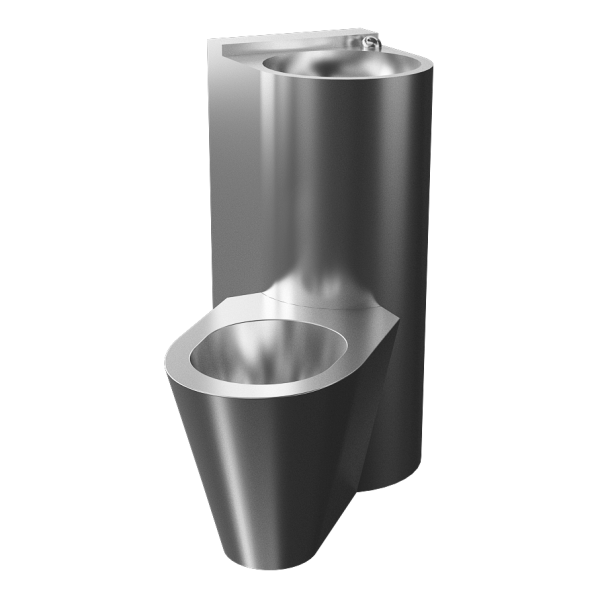 Wandaloodporny rogowy piezo zestaw WC z zabudowaną umywalką, stojące WC w lewo